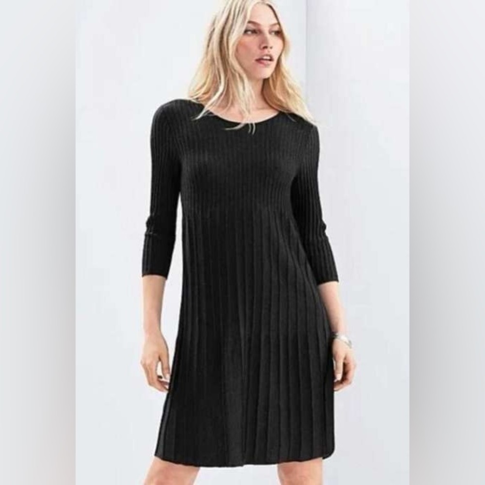 Eileen Fisher 100% Italian Wool Fit & Flare Long Sleeve Sweater Dress